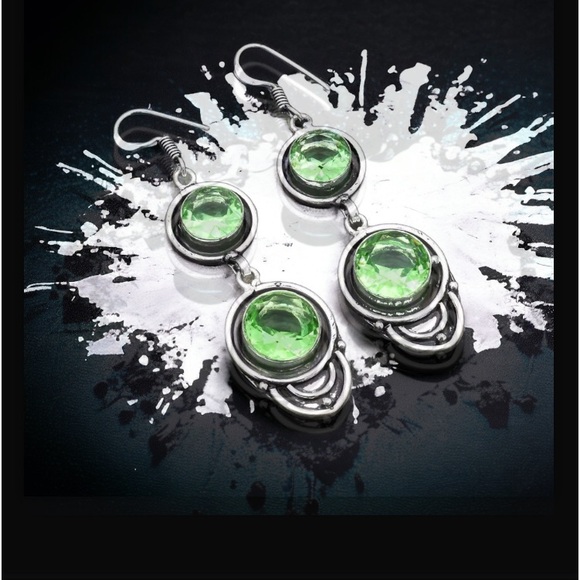 Peridot Handcrafted Drop Hook Style Dangle Earrings 2.4” Long Handmade In India - Picture 5 of 13